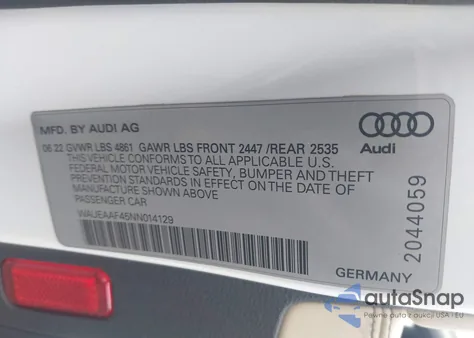 2022 Audi A4 Premium Plus 45 Tfsi S Line Quattro S Tronic from USA, damaged, VIN WAUEAAF45NN014129